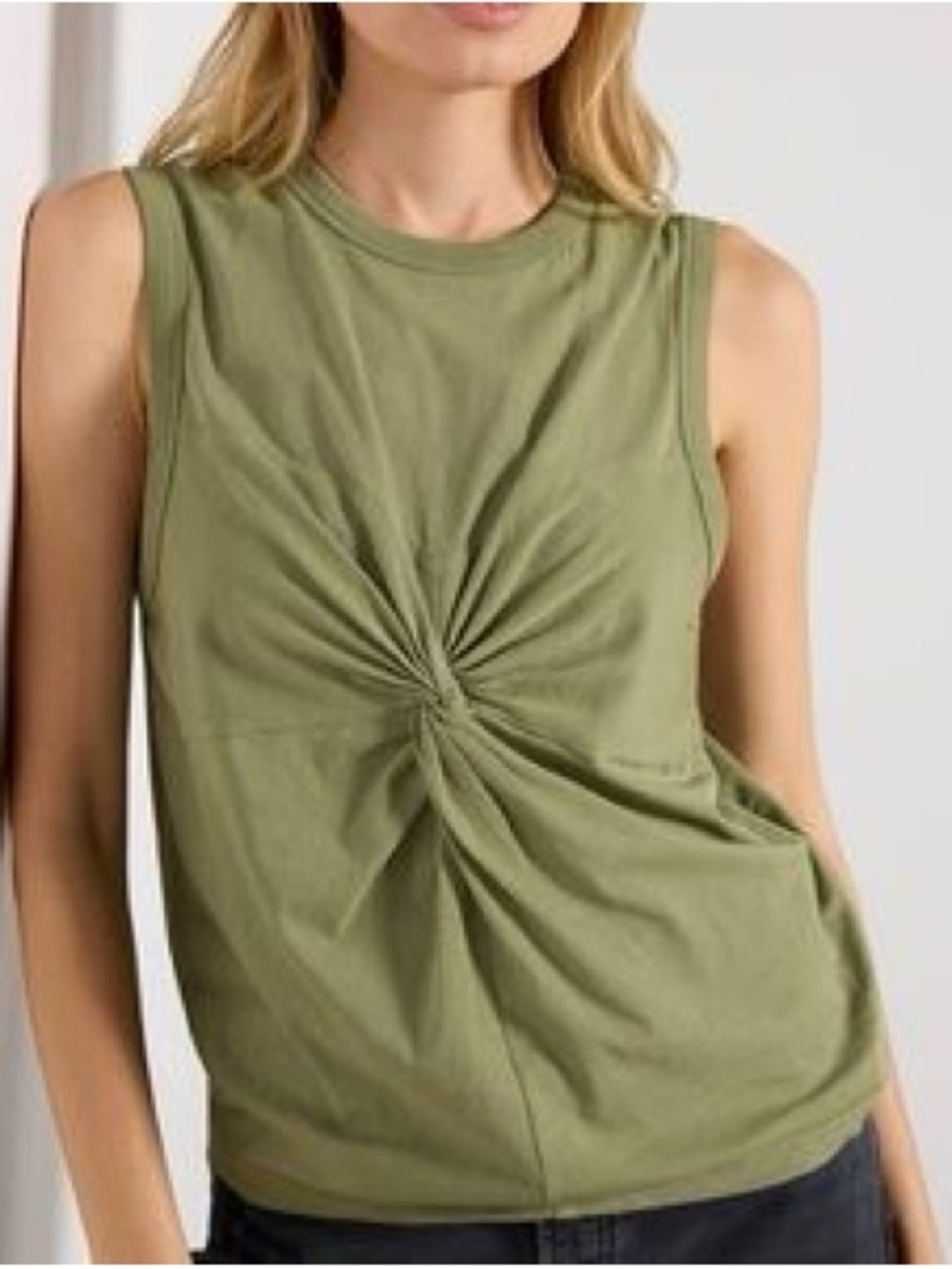 Nation LTD Neve Olive Matcha Twist-Front Sleeveless Top 100% Organic Cotton NW